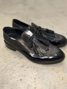 Geox D Donna Brogue F Black Leather Tassel Kiltie Loafers Size 37